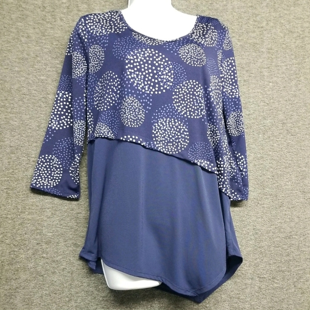 Valerie Stevens Women's Blue, With White Polka Dot, 3/4 Sleeve Size S Top Blouse - Picture 12 of 16